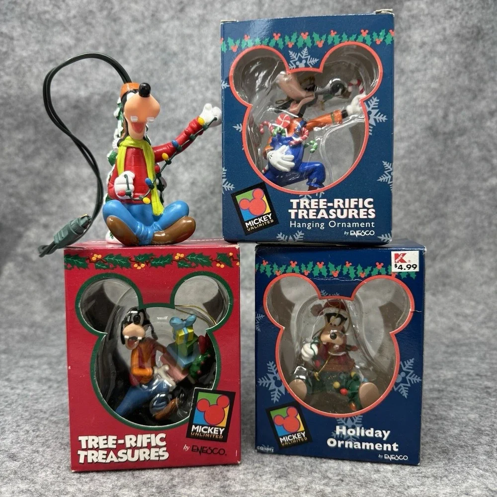 Enesco Holiday Ornaments Disney Goofy Santa Present 1996 Mickey Unlimited Set